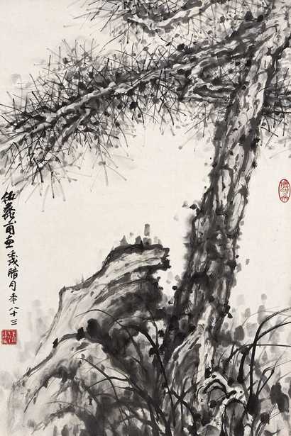 伍蠡甫 1982年作 松树 立轴